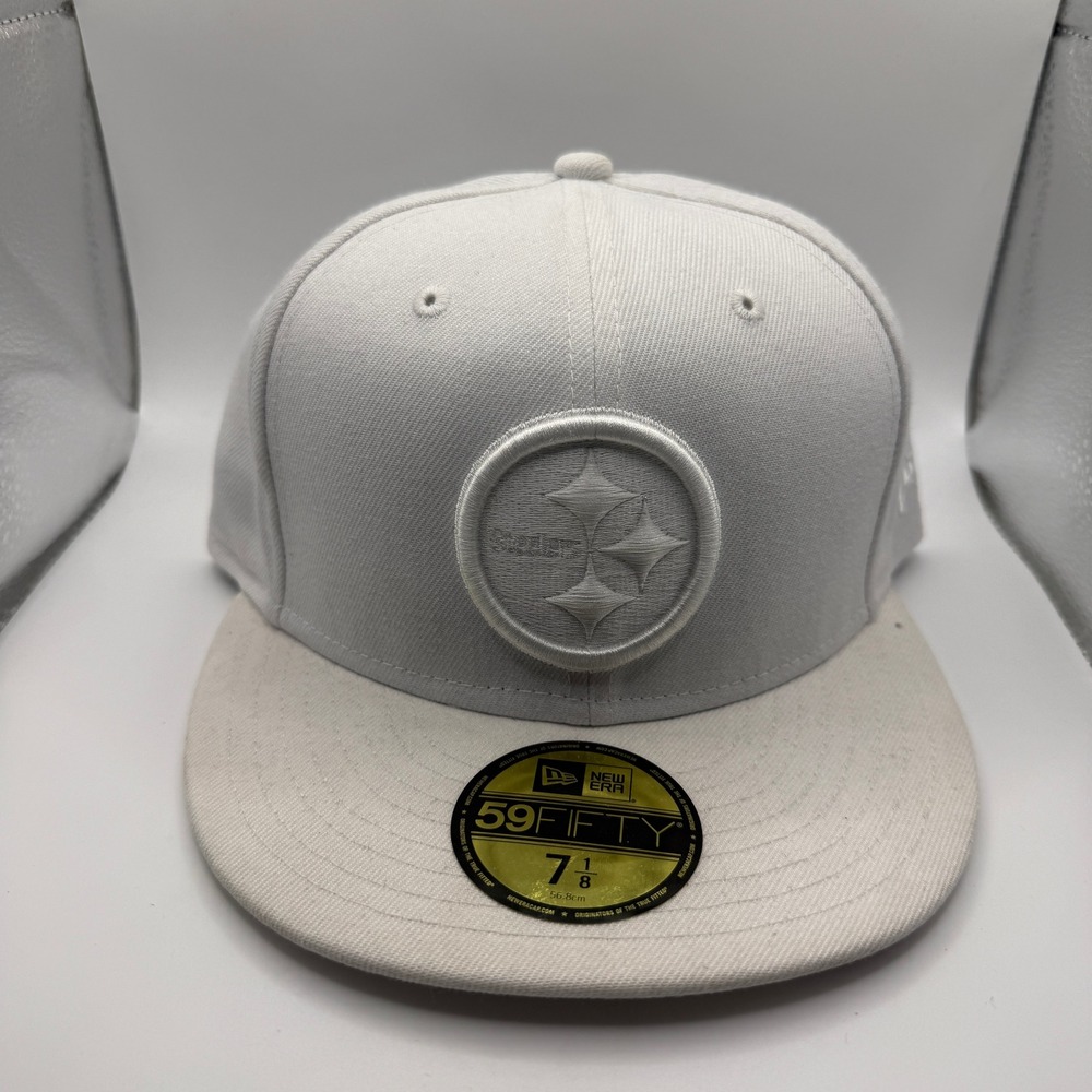 New Era 59FIFTY Pittsburgh Steelers Fitted Hat White Tonal Size 7 1/8 NFL Cap